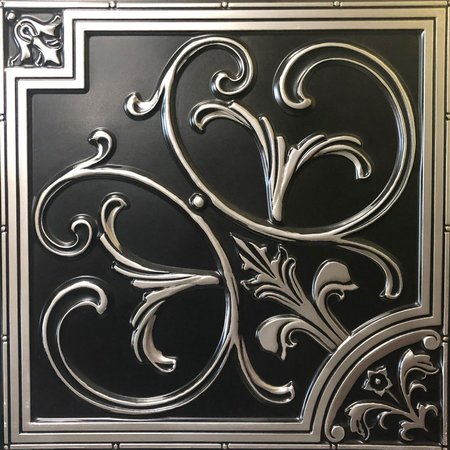 FROM PLAIN TO BEAUTIFUL IN HOURS Lilies and Swirls Faux Tin/ PVC 24-in x 24-in Antique Silver Textured Ceiling Tile, 10PK 204as-24x24-10